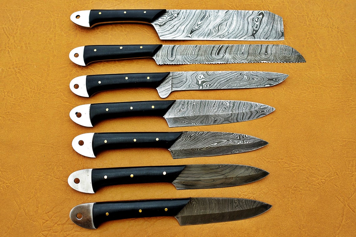 Details about   CUSTOM HANDMADE DAMASCUS STEEL CHEF KITCHEN KNIVES SET WITH BUFFALO HORN HANDEL 